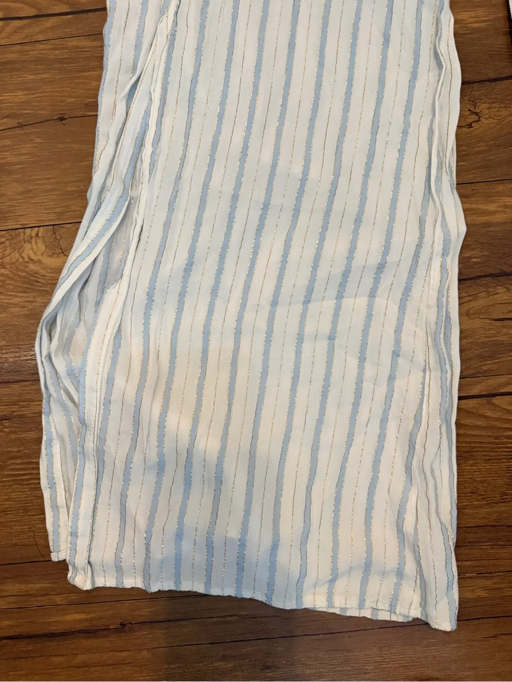 Onia Chloe Wide Leg Beach Pants Size Small Stripe Blue White High Slit Vacation